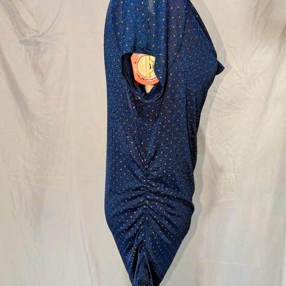 Navy blue gold embellished cowell neck top - Picture 2 of 4